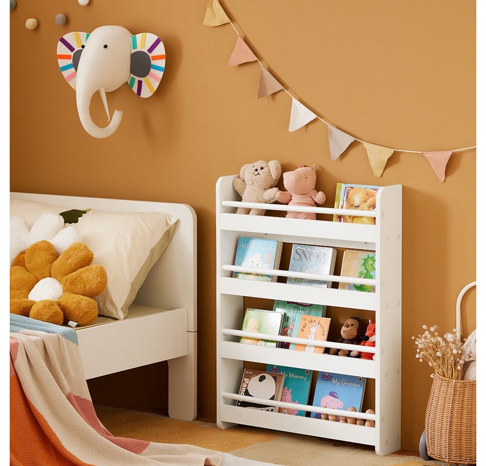 SoBuy Bücherregal KMB08, Spielzeugtruhe Spielzeugregal für Kinderzimmer, Spielzimmer, Kinderregal mit 4 Ablagen für Bücher und Deko Bücherregal Wandregal Bild 5
