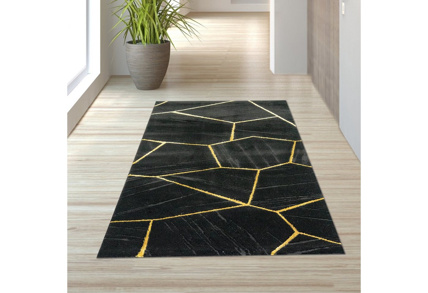 TeppichHome24 Teppich Wohnzimmerteppich geometrisches Muster in schwarz gold, rechteckig