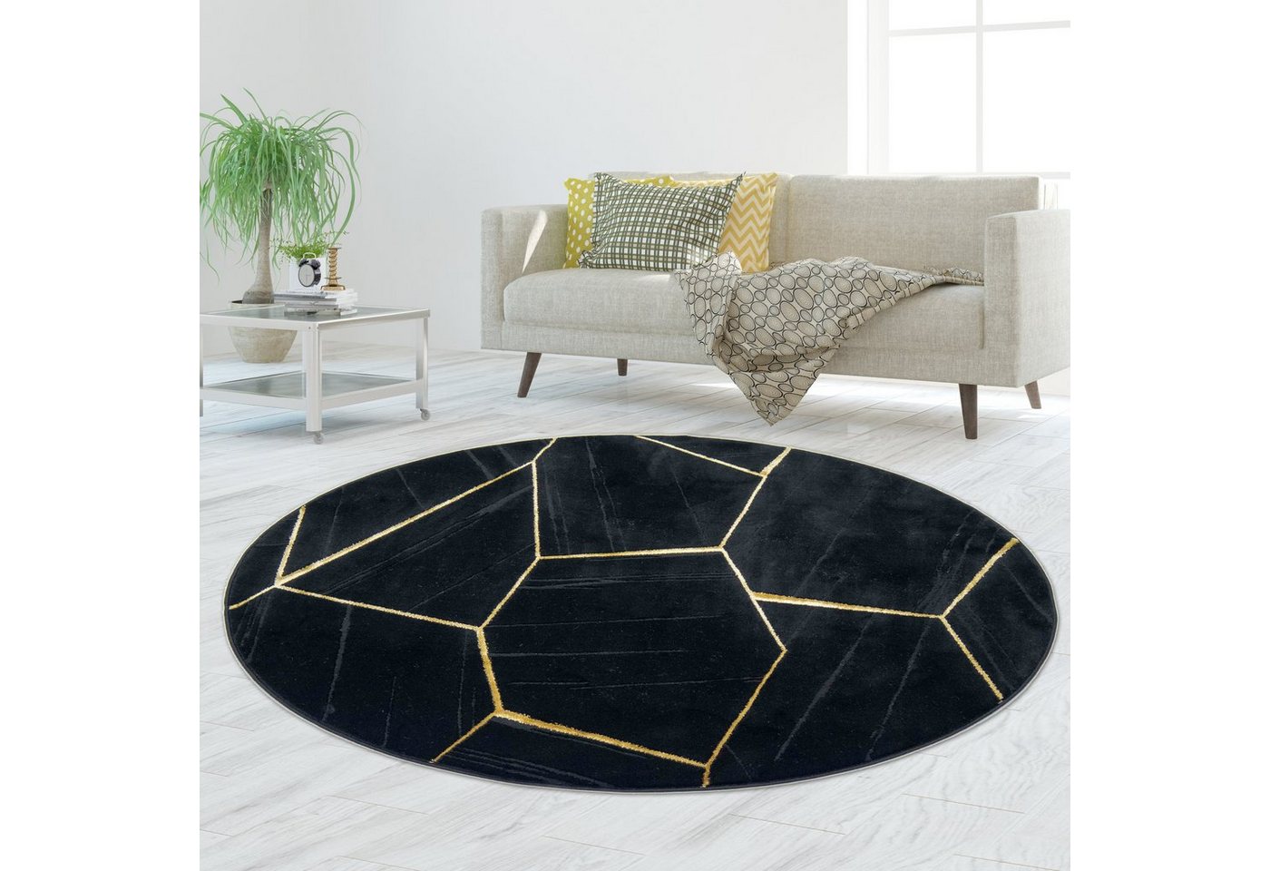 TeppichHome24 Teppich Wohnzimmerteppich geometrisches Muster in schwarz gold, rechteckig Bild 5
