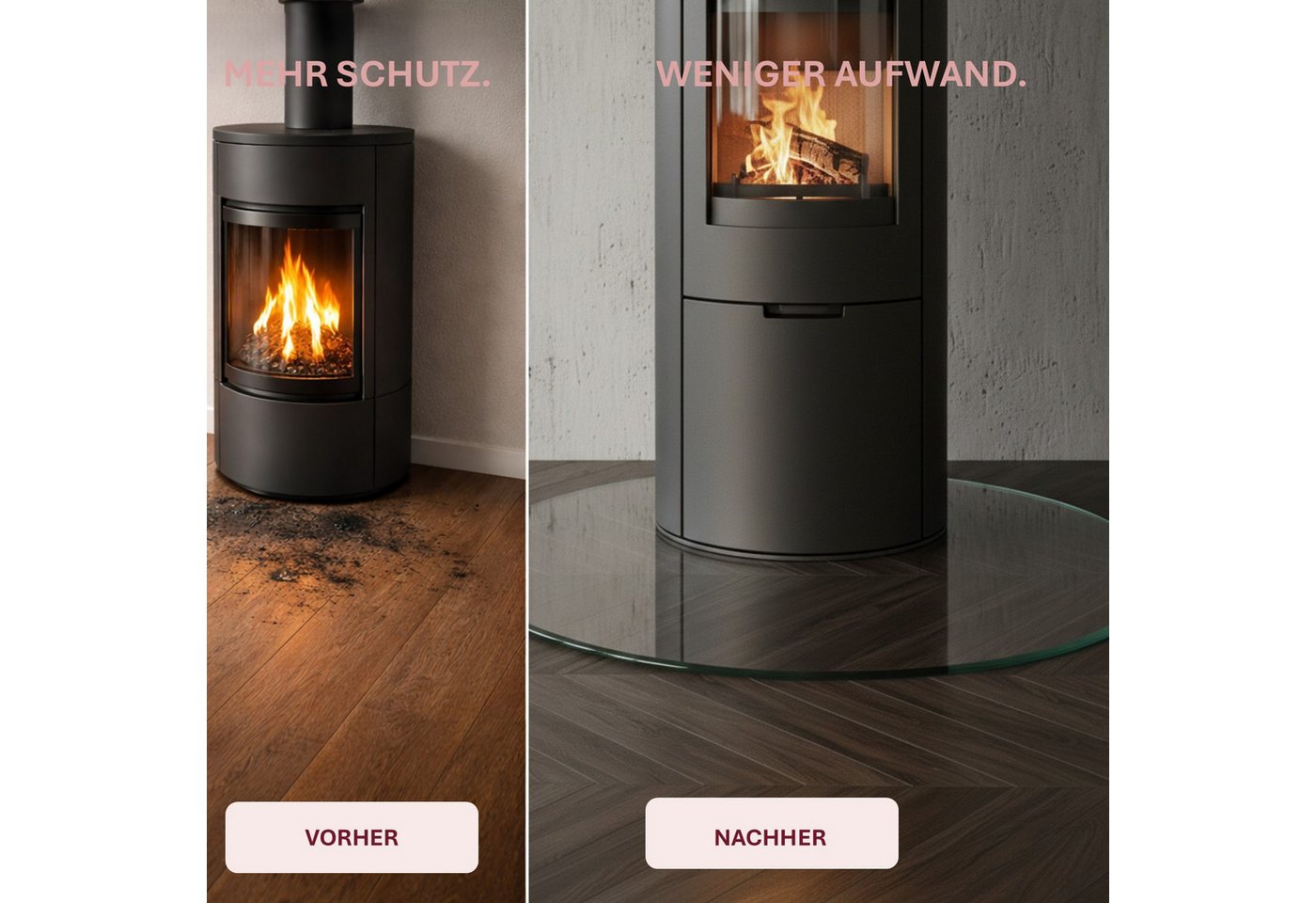 HOOZ Bodenschutzplatte Funkenschutzplatte aus 6mm ESG Ø90cm rund mit Facettenschliff Klarglas, Kamin Glas, 1-St., belastbare Glasauflage, Glasplatte, Schutzglas, Bodenschutzglas für Kamin, Ofen und Boden Bild 5