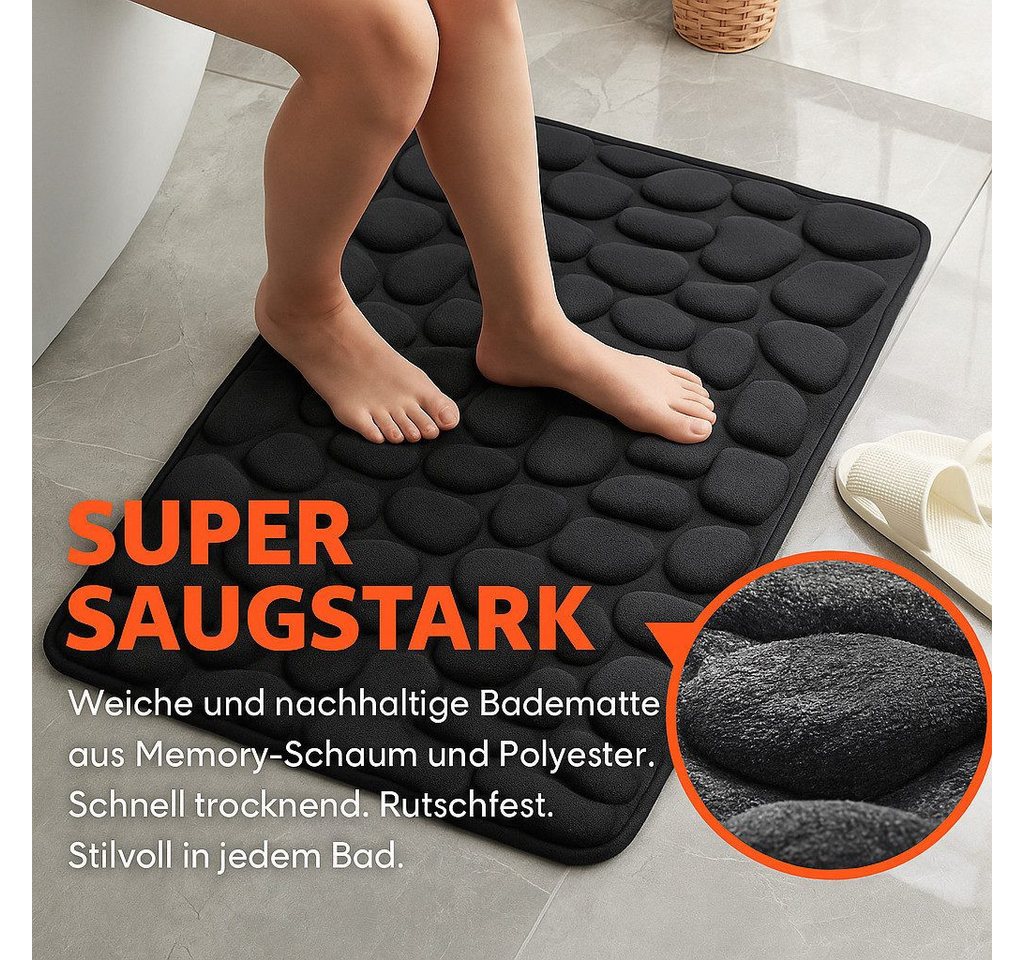 Euroshowers GmbH Badematte Memory Foam Rimini Dunkelblau 60 × 95 cm, 100% polyester, memory foam (stoppning), latex SBR, rechteckig