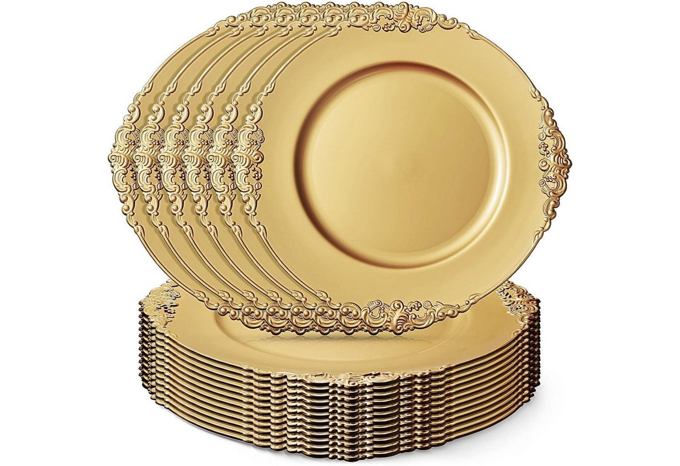 LuxusKollektion Servierteller 12er Set Goldene Platzteller mit geprägtem Rand, 33cm, Kunststoff, für Bild 2
