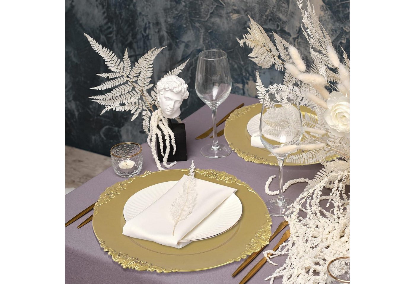 LuxusKollektion Servierteller 12er Set Goldene Platzteller mit geprägtem Rand, 33cm, Kunststoff, für Bild 3