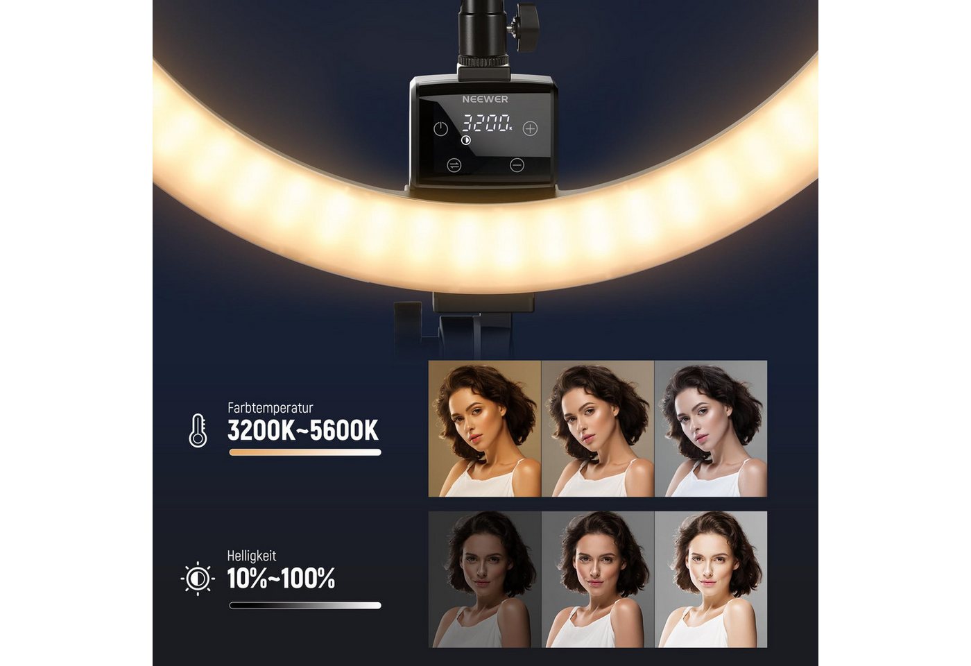Neewer Ringlicht 18" Ringlicht mit Ständer und Telefonhalter, 2,4G & Touch Control, SRP18-2,4G 42W 3200-5600K für Tattoo Wimpern Friseur Fotografie