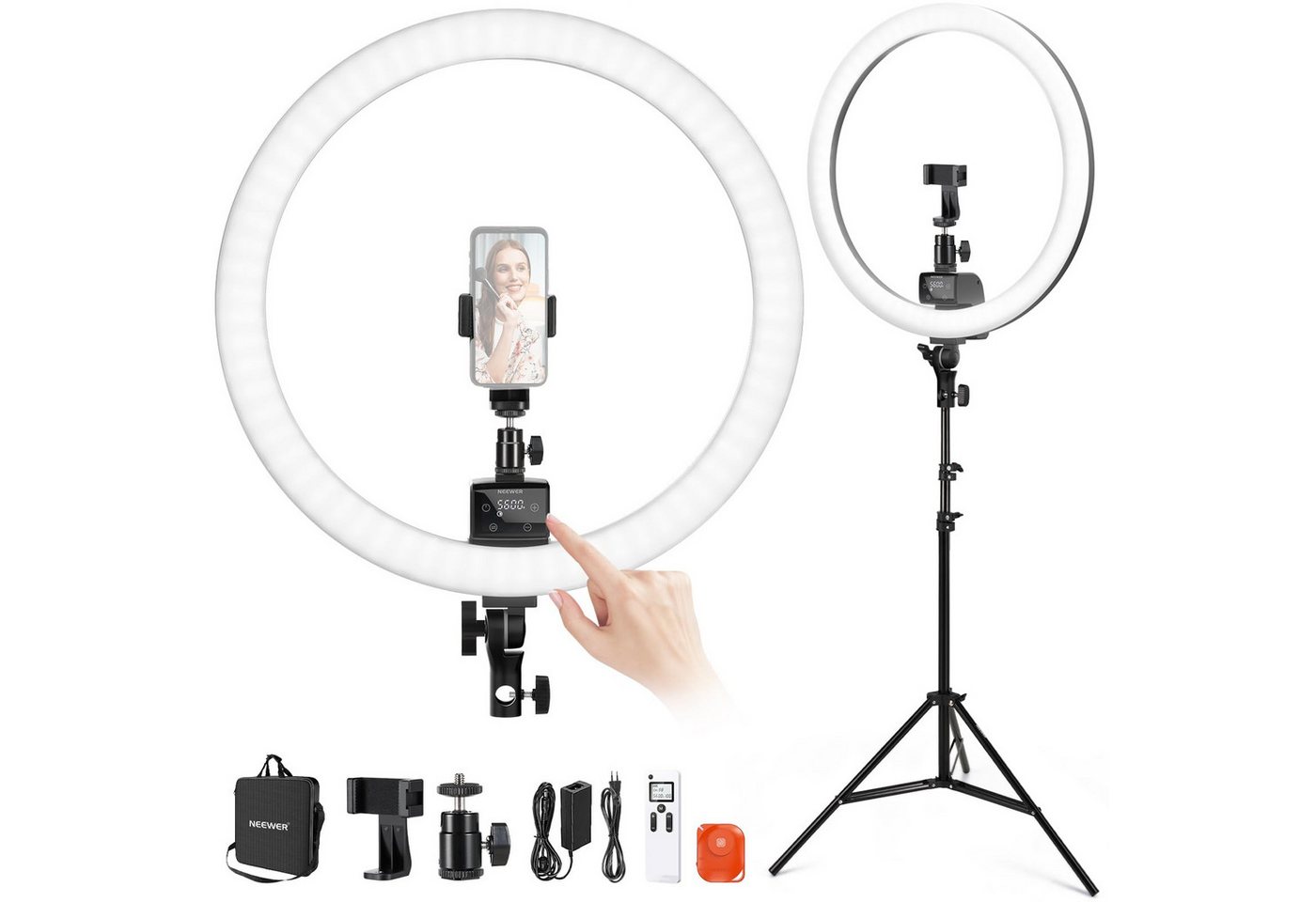 Neewer Ringlicht 18" Ringlicht mit Ständer und Telefonhalter, 2,4G & Touch Control, SRP18-2,4G 42W 3200-5600K für Tattoo Wimpern Friseur Fotografie Bild 4