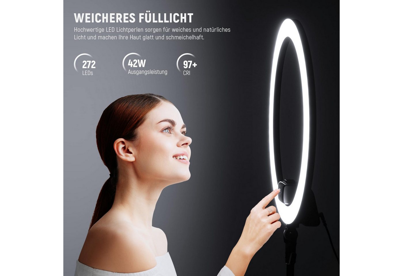 Neewer Ringlicht 18" Ringlicht mit Ständer und Telefonhalter, 2,4G & Touch Control, SRP18-2,4G 42W 3200-5600K für Tattoo Wimpern Friseur Fotografie Bild 5