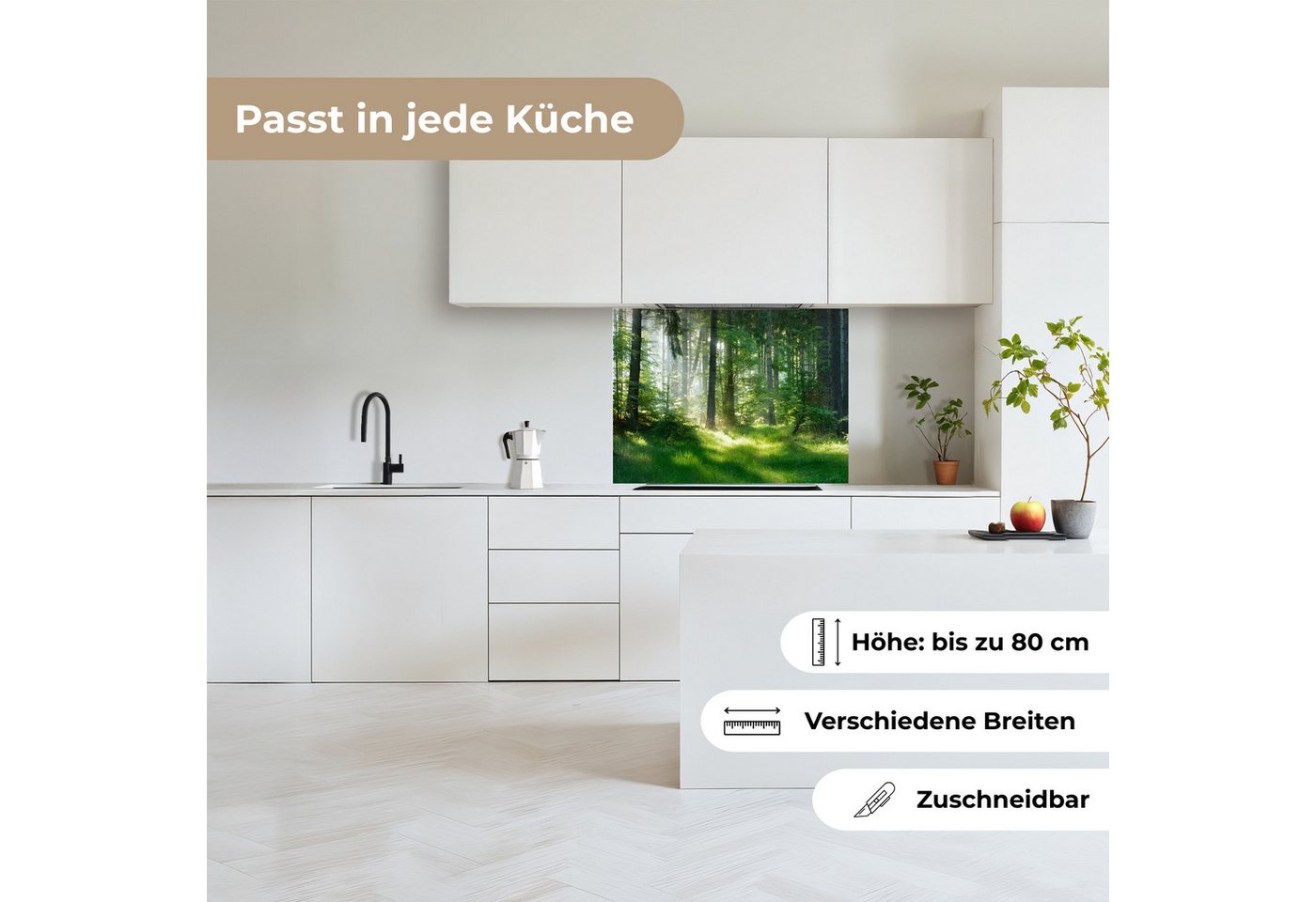 KitchenYeah Küchenrückwand selbstklebend Natur - Bäume - Wald - Grün - Sonne - Gras - Pflanzen, (1-tlg), Spritzschutz, Küche, Rückwand, Küchenwand, Küchenfront, 80x60 cm