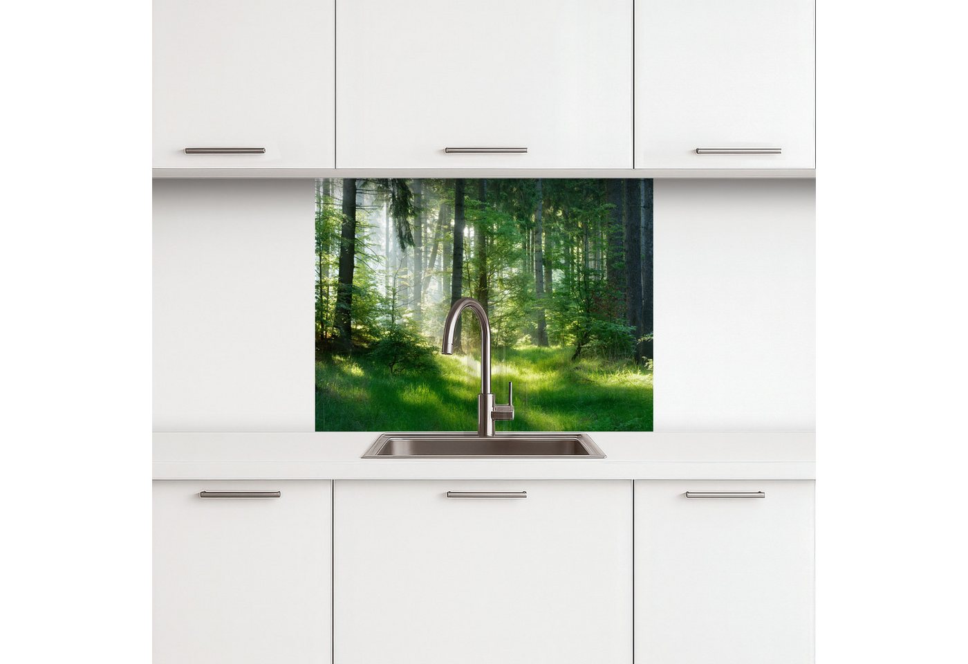 KitchenYeah Küchenrückwand selbstklebend Natur - Bäume - Wald - Grün - Sonne - Gras - Pflanzen, (1-tlg), Spritzschutz, Küche, Rückwand, Küchenwand, Küchenfront, 80x60 cm Bild 2