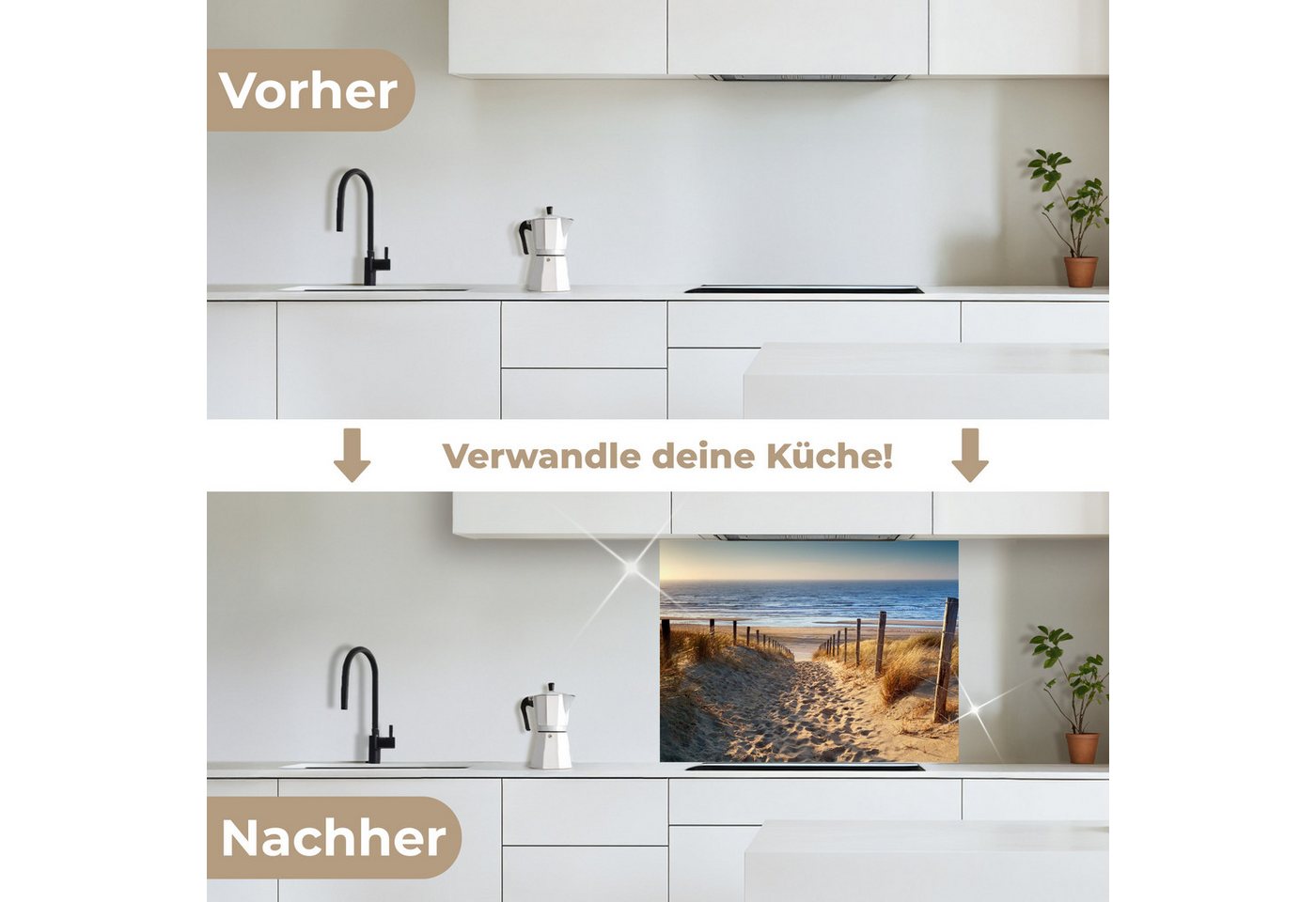 KitchenYeah Küchenrückwand selbstklebend Strand - Meer - Niederlande - Dünen - Sonne, (1-tlg), Spritzschutz, Küche, Rückwand, Küchenwand, Küchenfront, 80x60 cm Bild 3