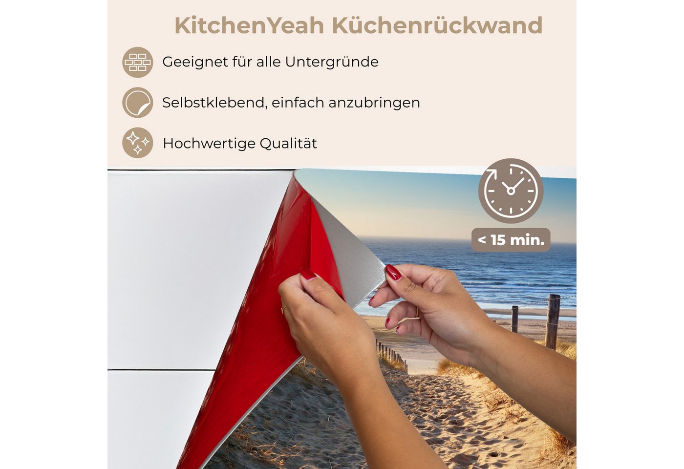 KitchenYeah Küchenrückwand selbstklebend Strand - Meer - Niederlande - Dünen - Sonne, (1-tlg), Spritzschutz, Küche, Rückwand, Küchenwand, Küchenfront, 80x60 cm Bild 4