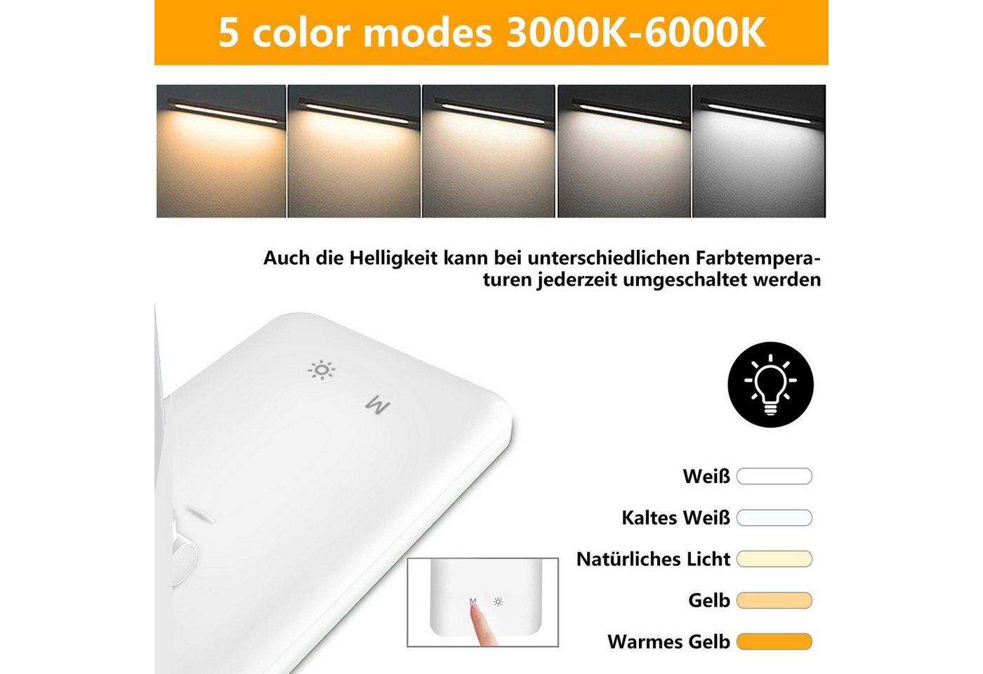 feinlux Schreibtischlampe 8W LED Dimmbare Tischleuchte 8W Tischlampe, LED fest integriert, Kaltweißes Licht, Augenschutz-Modus, USB-Anschluss, LED fest integriert Bild 4