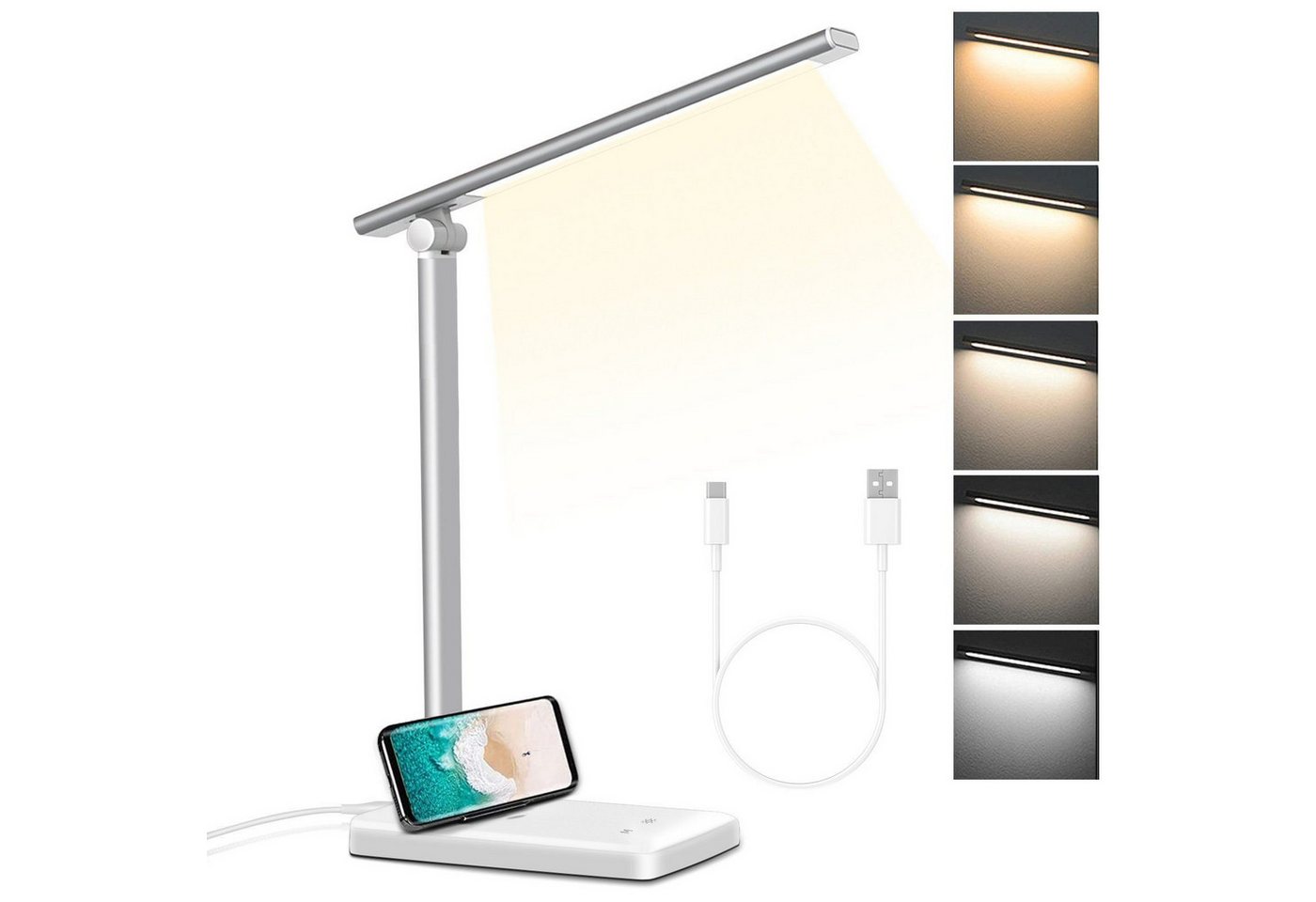 feinlux Schreibtischlampe 8W LED Dimmbare Tischleuchte 8W Tischlampe, LED fest integriert, Kaltweißes Licht, Augenschutz-Modus, USB-Anschluss, LED fest integriert Bild 5