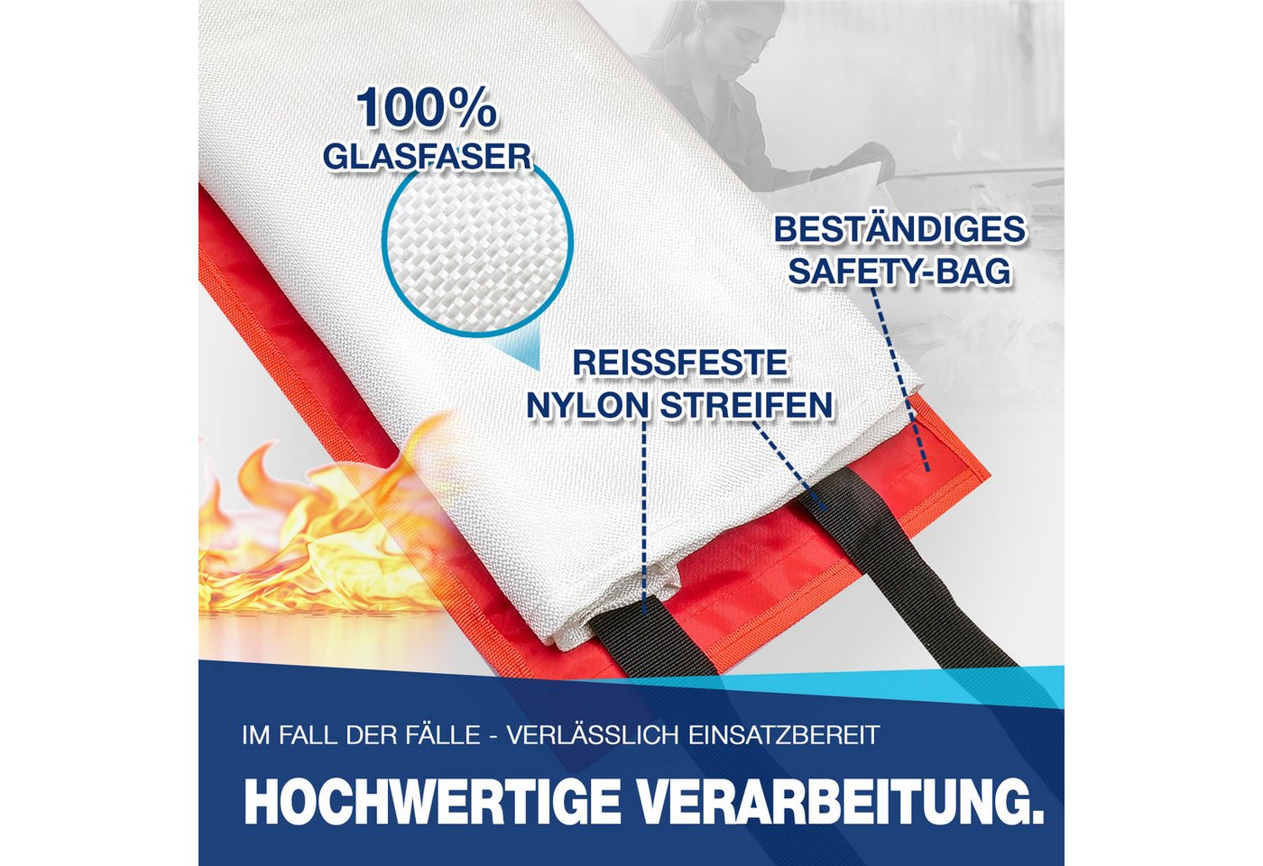 NTG Nutzfahrzeug Technik GmbH Löschdecke 1m² NTG Feuerlöschdecke Fiberglas Brandschutzdecke DIN EN1869, 100x100 cm, (2-St), Brandschutzdecke 1x1m