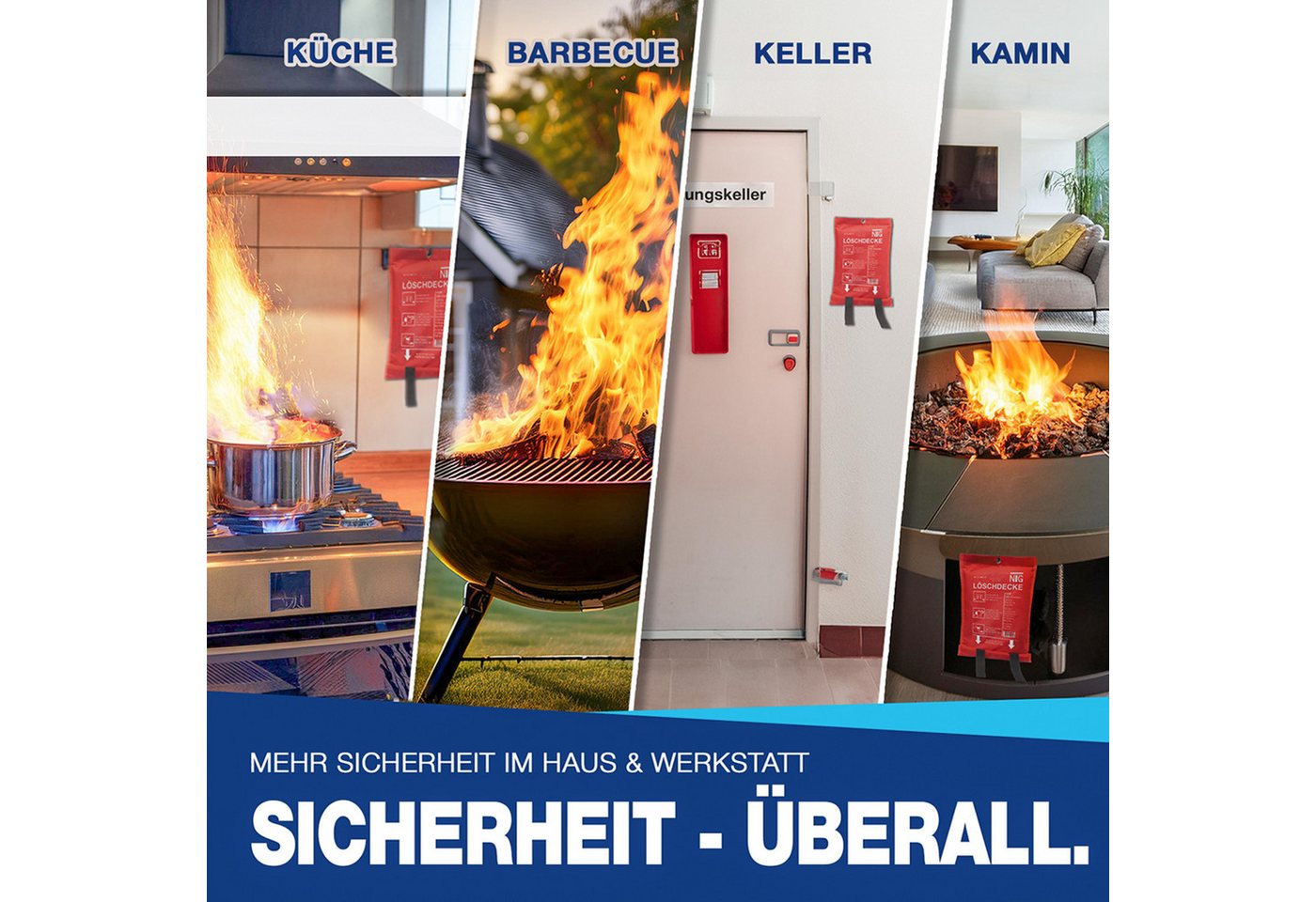 NTG Nutzfahrzeug Technik GmbH Löschdecke 1m² NTG Feuerlöschdecke Fiberglas Brandschutzdecke DIN EN1869, 100x100 cm, (2-St), Brandschutzdecke 1x1m Bild 3