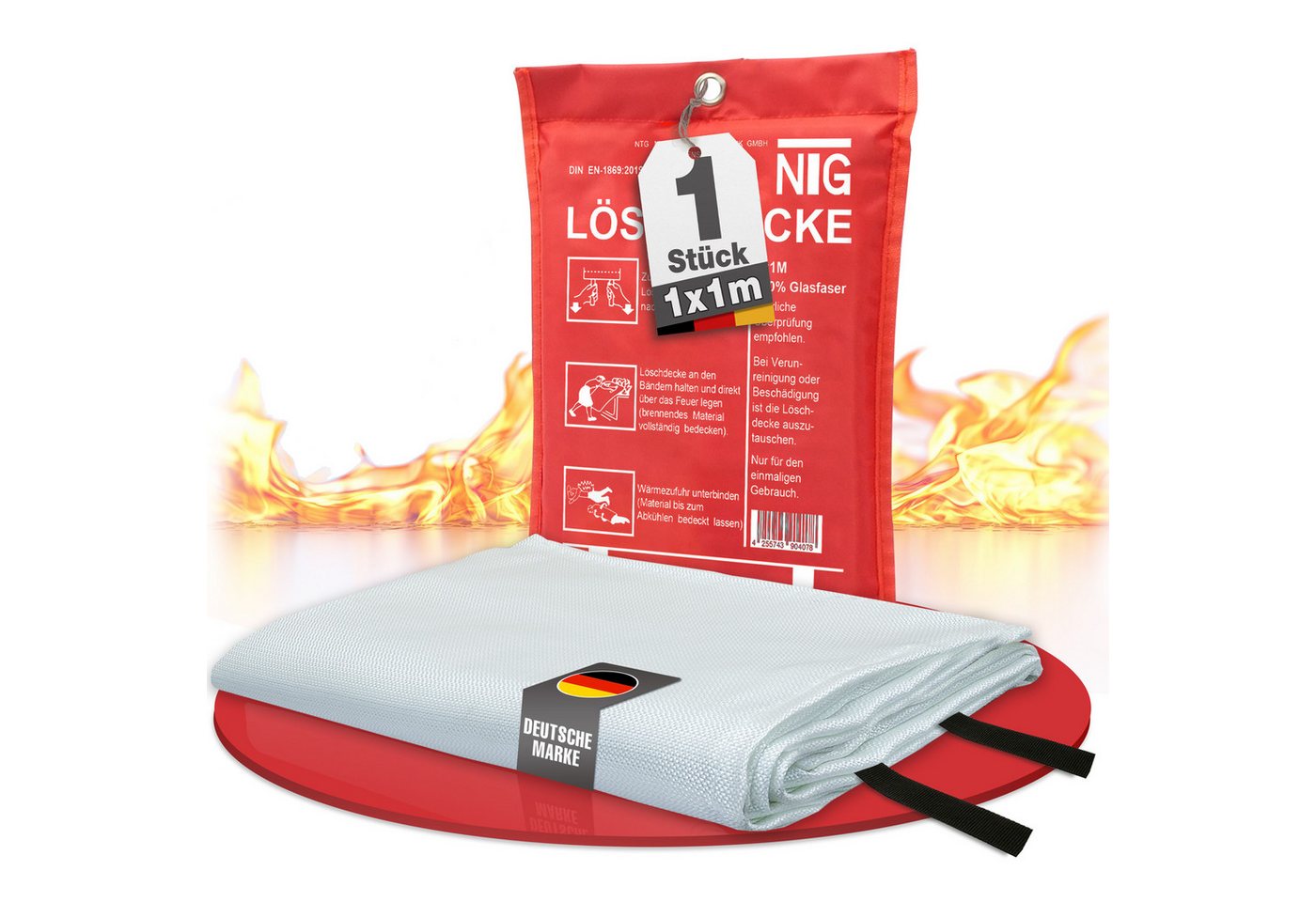 NTG Nutzfahrzeug Technik GmbH Löschdecke 1m² NTG Feuerlöschdecke Fiberglas Brandschutzdecke DIN EN1869, 100x100 cm, (1-St)