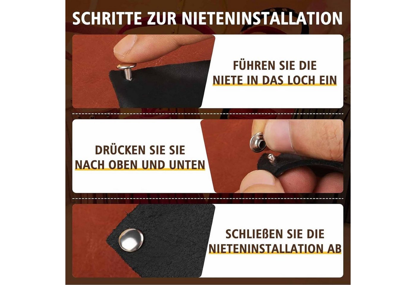 FELIXLEO Niete Ledernieten Silber 3 Größen Doppelkappe Hohlnieten Basteln, (2 St) Bild 3