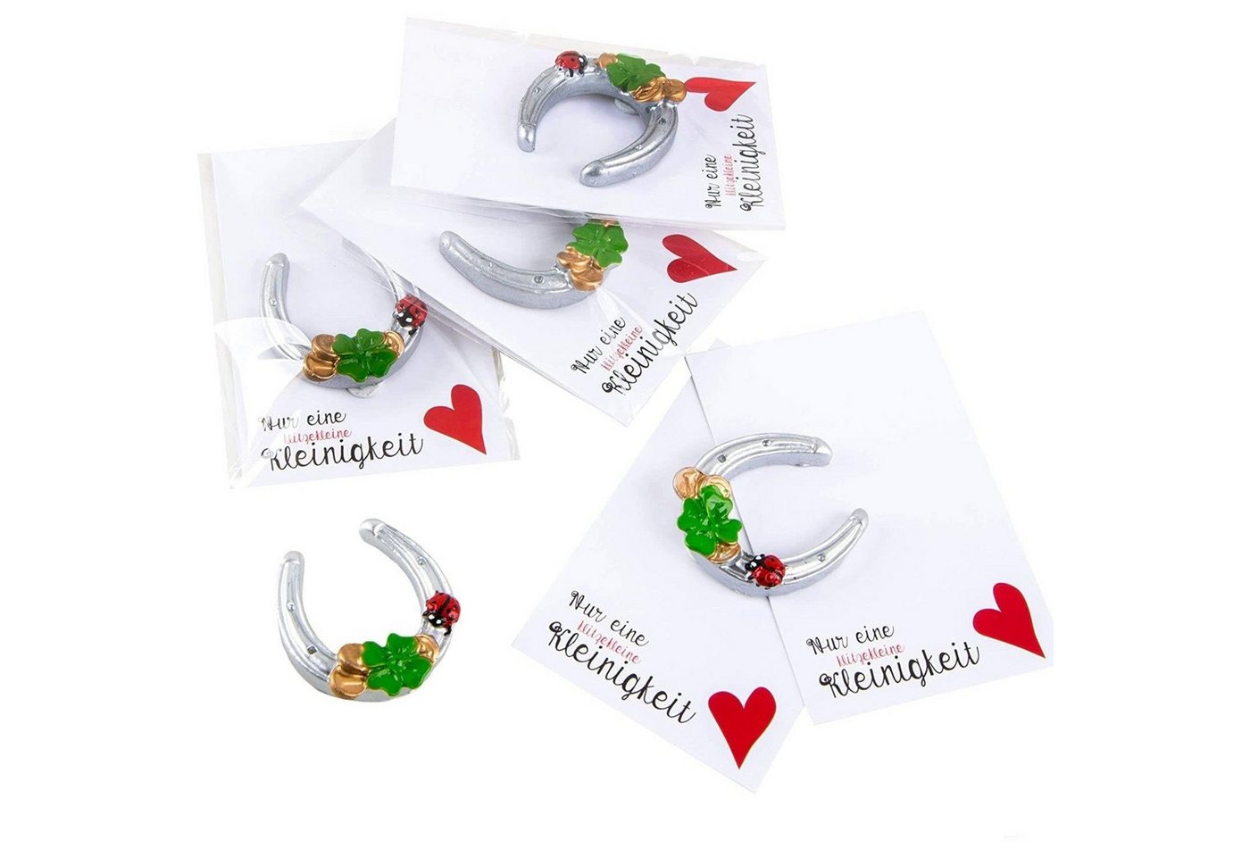Logbuch-Verlag Dekofigur 10 Mini Glücksbringer Geschenke - silbernes Hufeisen + weiße Karte NUR
