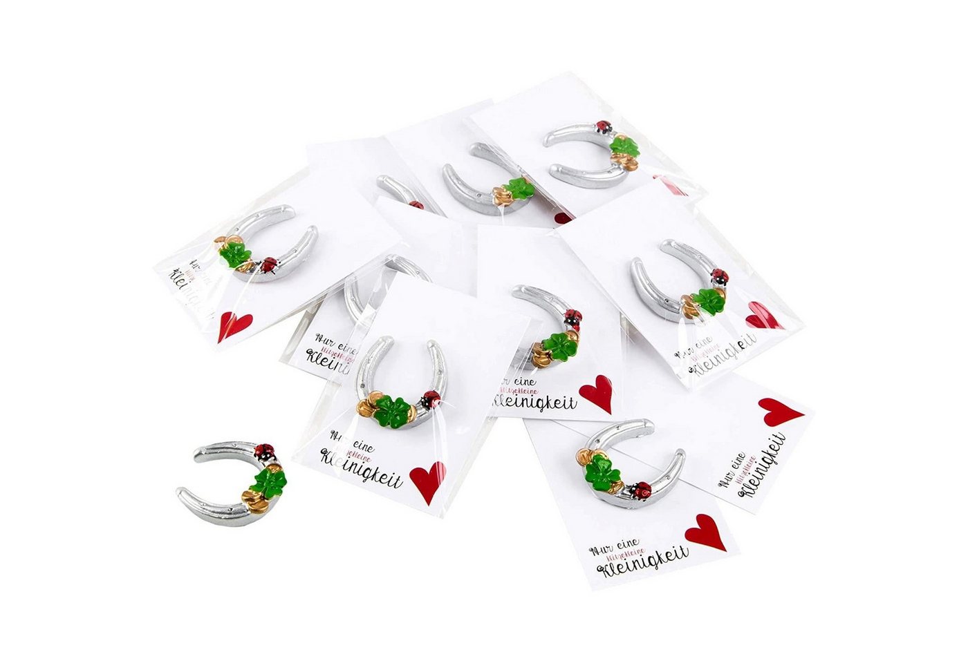Logbuch-Verlag Dekofigur 10 Mini Glücksbringer Geschenke - silbernes Hufeisen + weiße Karte NUR Bild 2
