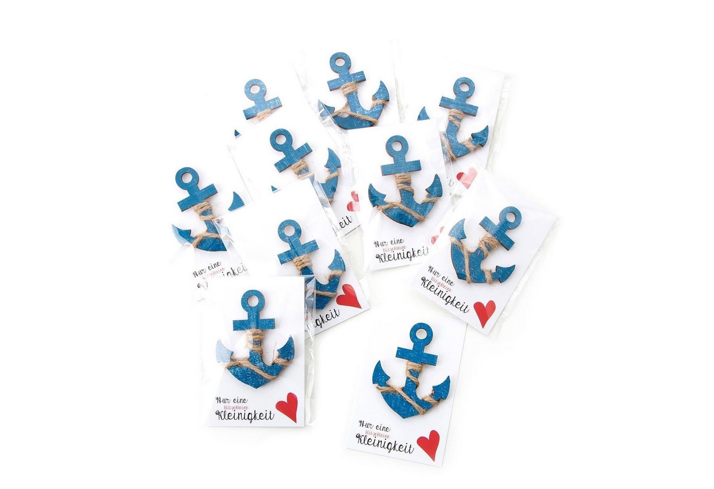 Logbuch-Verlag Dekofigur 10 kleine maritime Geschenke - blau türkise Holzanker + Karte Nur eine