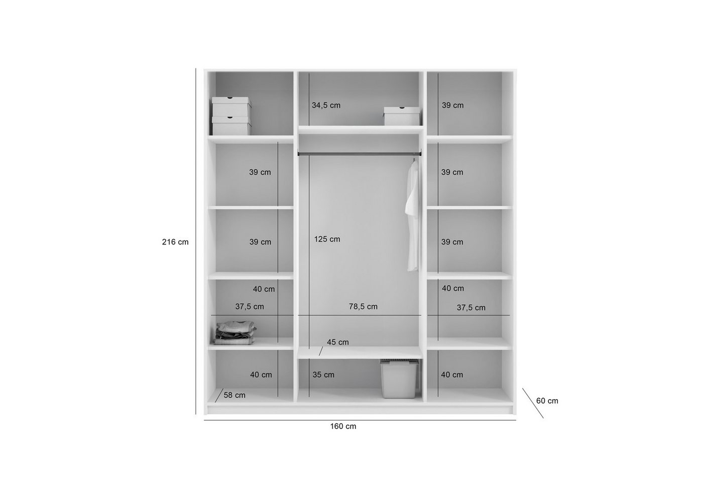 MOEBLO Drehtürenschrank Serena (Modernes, minimalistisches Design mit Vierflügeligen Türen, geräumiger Kleiderstange, mehreren Einlegeböden und robusten Materialien – Perfekt für Schlafzimmer, Garderobe oder Flur Kleiderschrank Schrank Garderobe Schlafzimmer Drehtürenschrank) (BxHxT): 160/180 x 216 x 60 cm Bild 3
