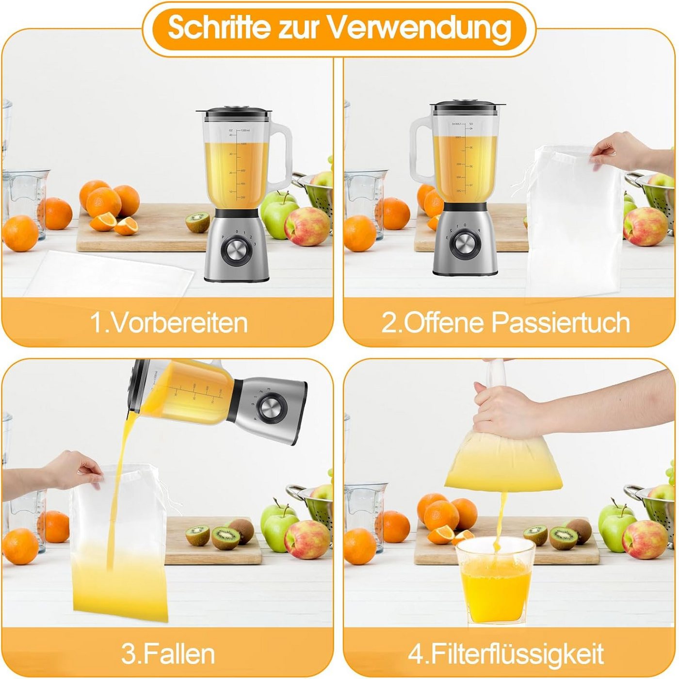 FELIXLEO Passiersieb 6er Nussmilchbeutel Nylon Passiertuch Wiederverwendbar 20x30, (1-St) Bild 3