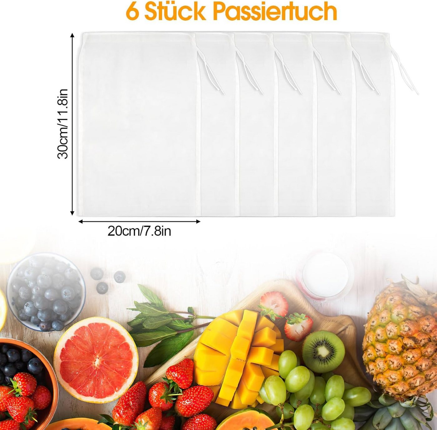 FELIXLEO Passiersieb 6er Nussmilchbeutel Nylon Passiertuch Wiederverwendbar 20x30, (1-St) Bild 4
