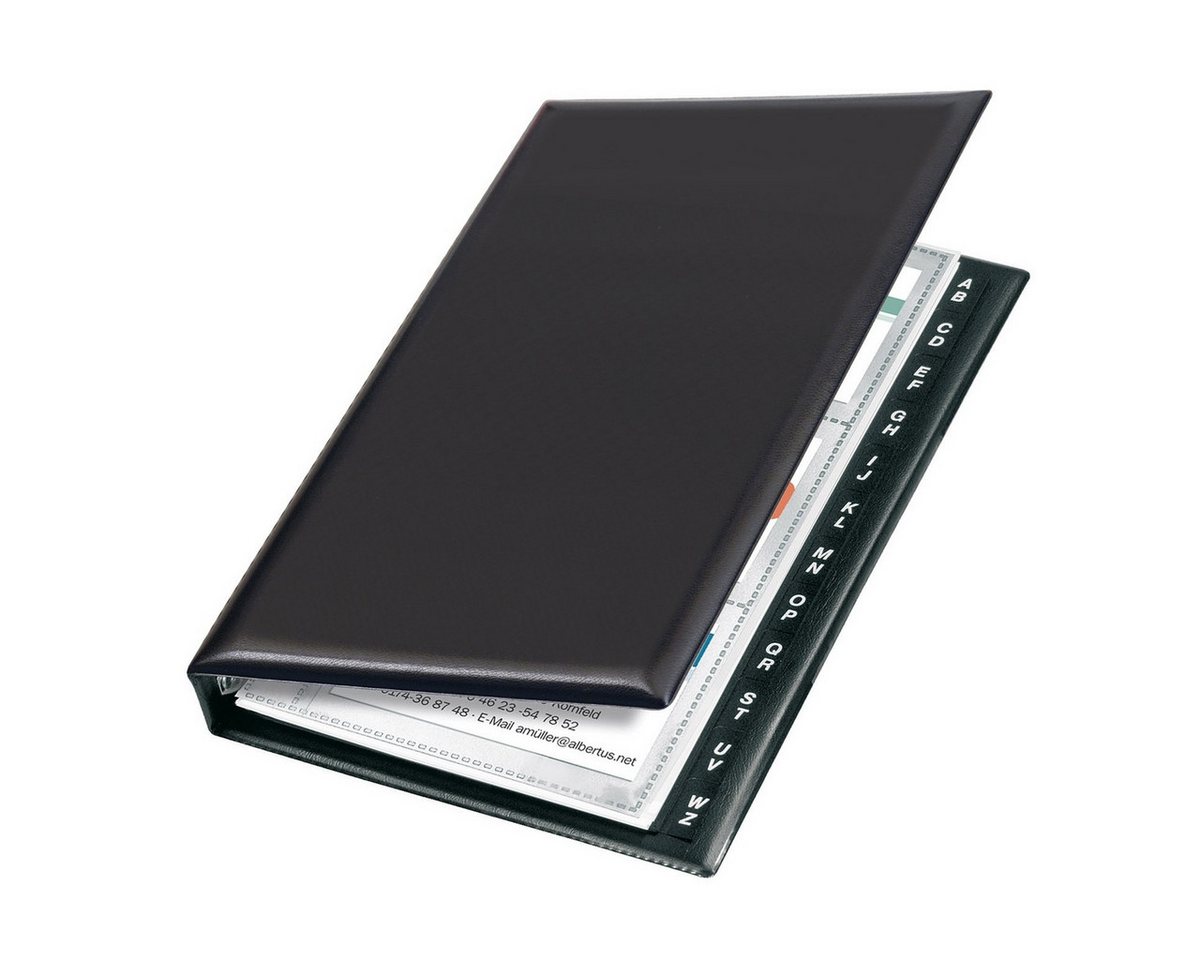 VELOFLEX Visitenkarten VELOFLEX Visitenkartenringbuch 4 Ringe Lederoptik schwarz 15x23cm