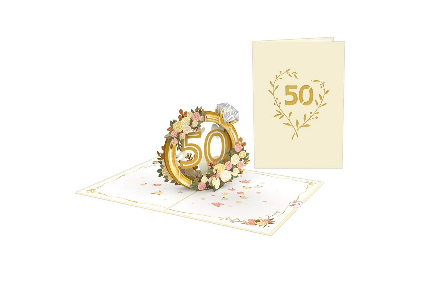 papercrush Glückwunschkarte Goldene Hochzeit Pop-Up Karte, Goldhochzeit, 50 Jahre Jubiläum, Handgemacht Bild 3