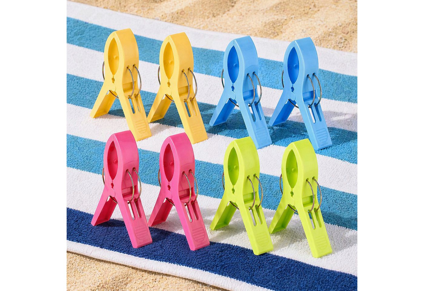 Haushalt International Sturmwäscheklammern Strandtuchklammern Handtuchklammer Bunt 12x6cm Kunststoff 8er Set, Mehrfarbig, Robust, gefedert, Urlaub, Camping Bild 3