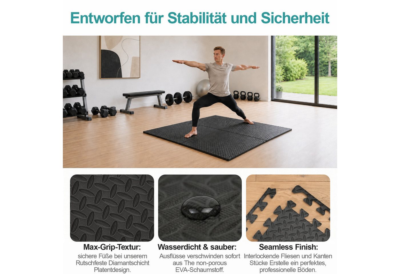 Youyijia Bodenschutzmatte Fitness Bodenschutzmatte Rutschfest Puzzlematte für Homegym Geräte Bild 5