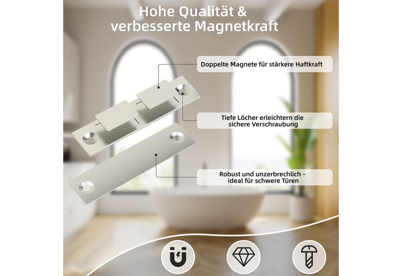 FOUORTUNATE-BEE Haftmagnetschnäpper Möbel-Magnetverschluss – starke, ultradünne Türmagneten im 2er-Pack, Für Schrank, Schublade und Kleiderschrank – magnetischer Türverschluss