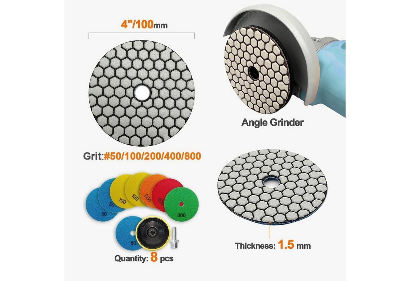 LuxusKollektion Polierscheibe Diamant Polierscheiben Set 100mm M14 Bild 2