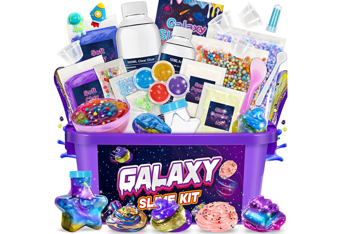Wootoy Kreativset Experimentierkasten Schleim Bastelset Galaxy Einhorn DIY Slime Kit, (mit Glitzer Perlen und Zubehör zum Kreativen Gestalten, 1-tlg., Schleim-Bastelset in zwei Themenwelten: Galaxie oder Einhorn), Fördert Kreativität Feinmotorik und spielerisches Experimentieren Bild 2