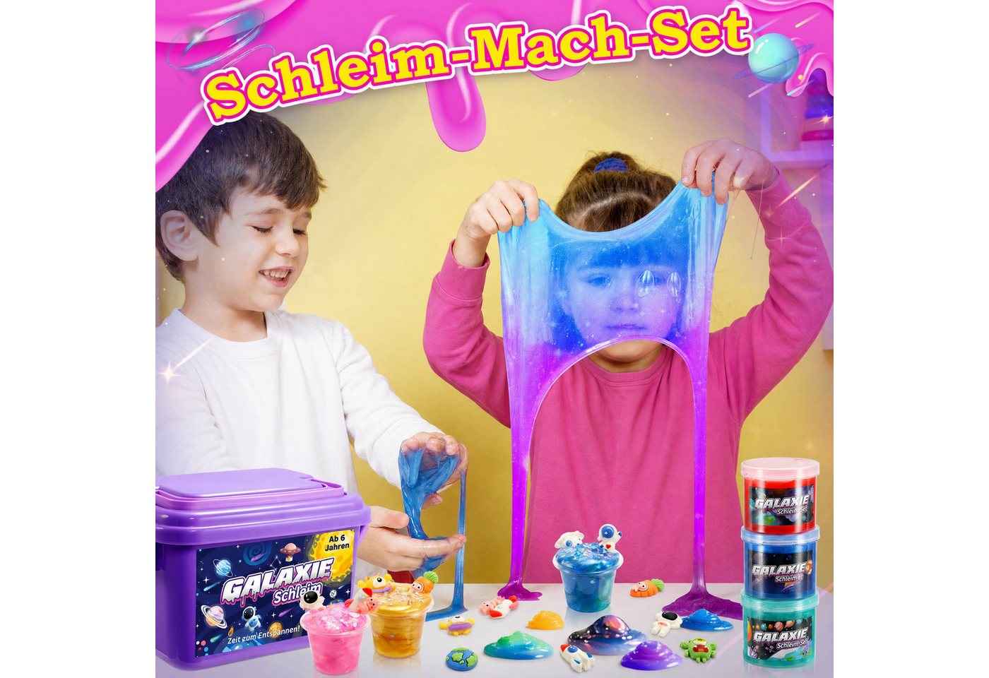 Wootoy Kreativset Experimentierkasten Schleim Bastelset Galaxy Einhorn DIY Slime Kit, (mit Glitzer Perlen und Zubehör zum Kreativen Gestalten, 1-tlg., Schleim-Bastelset in zwei Themenwelten: Galaxie oder Einhorn), Fördert Kreativität Feinmotorik und spielerisches Experimentieren Bild 3
