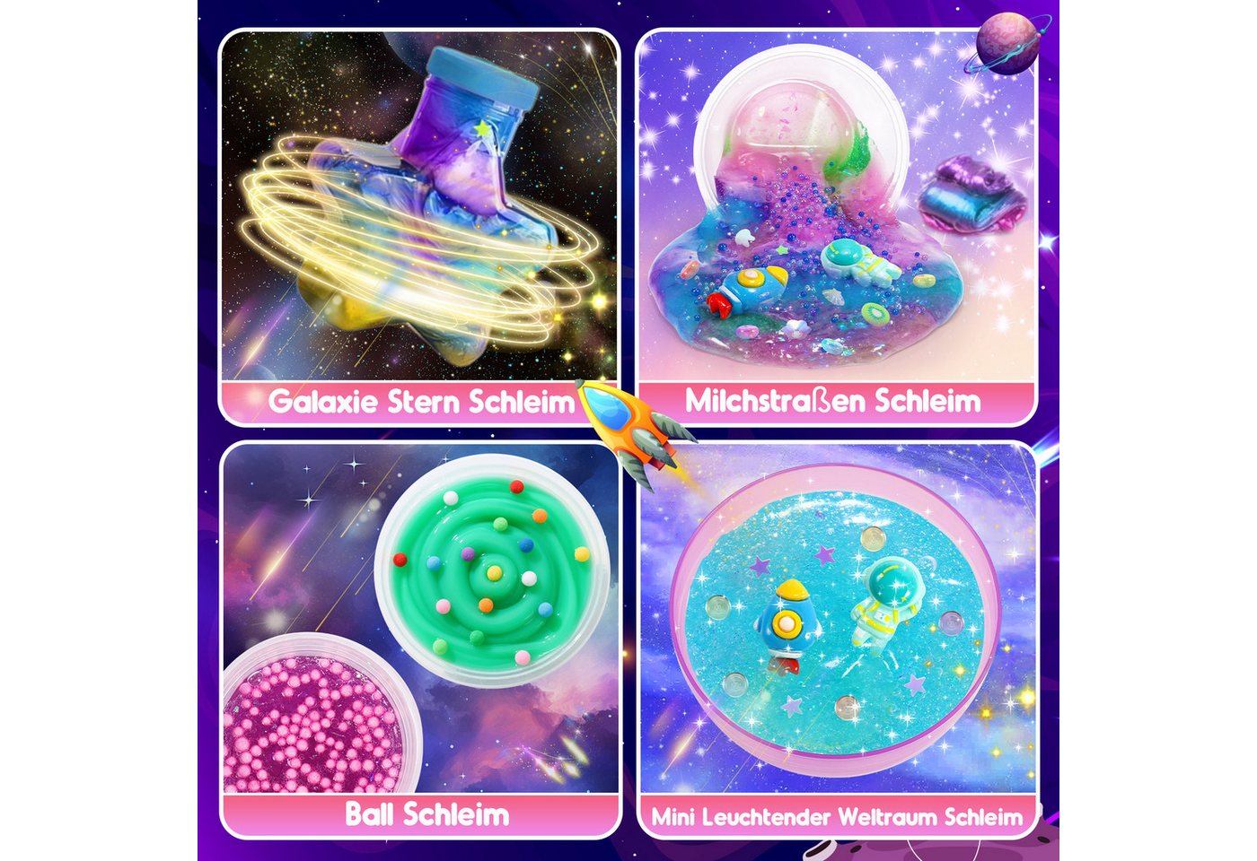 Wootoy Kreativset Experimentierkasten Schleim Bastelset Galaxy Einhorn DIY Slime Kit, (mit Glitzer Perlen und Zubehör zum Kreativen Gestalten, 1-tlg., Schleim-Bastelset in zwei Themenwelten: Galaxie oder Einhorn), Fördert Kreativität Feinmotorik und spielerisches Experimentieren Bild 4