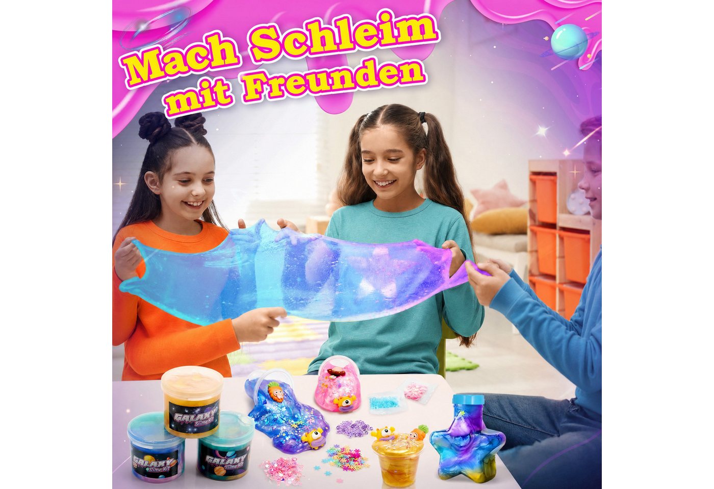 Wootoy Kreativset Experimentierkasten Schleim Bastelset Galaxy Einhorn DIY Slime Kit, (mit Glitzer Perlen und Zubehör zum Kreativen Gestalten, 1-tlg., Schleim-Bastelset in zwei Themenwelten: Galaxie oder Einhorn), Fördert Kreativität Feinmotorik und spielerisches Experimentieren Bild 5