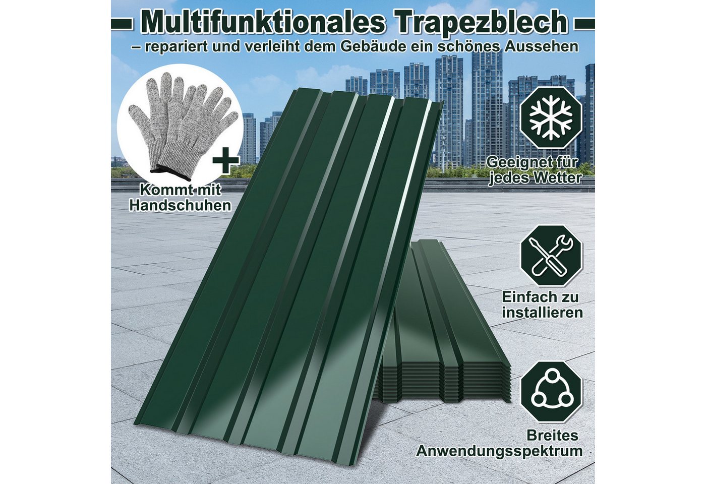 Clanmacy Trapezblech Deckenplatten 36st 115x45cm 18 Wellplatte Dachpaneele Profilblech, 115x45x0.25 mm (Set 36-St) UV-Schutz, Wasserfest, Wetterfest, Rostresistent, Korrosionsbeständig