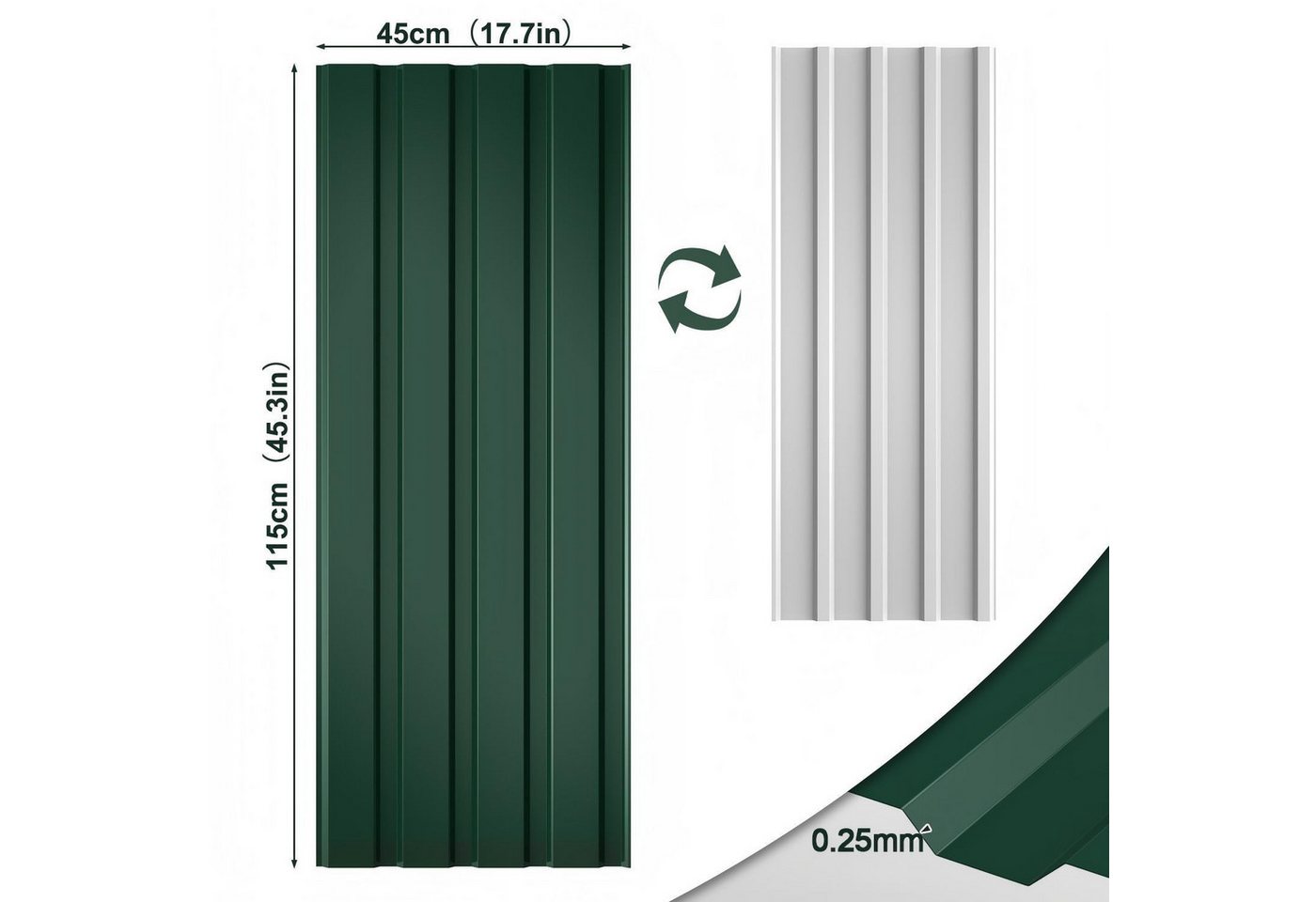 Clanmacy Trapezblech Deckenplatten 36st 115x45cm 18 Wellplatte Dachpaneele Profilblech, 115x45x0.25 mm (Set 36-St) UV-Schutz, Wasserfest, Wetterfest, Rostresistent, Korrosionsbeständig Bild 2