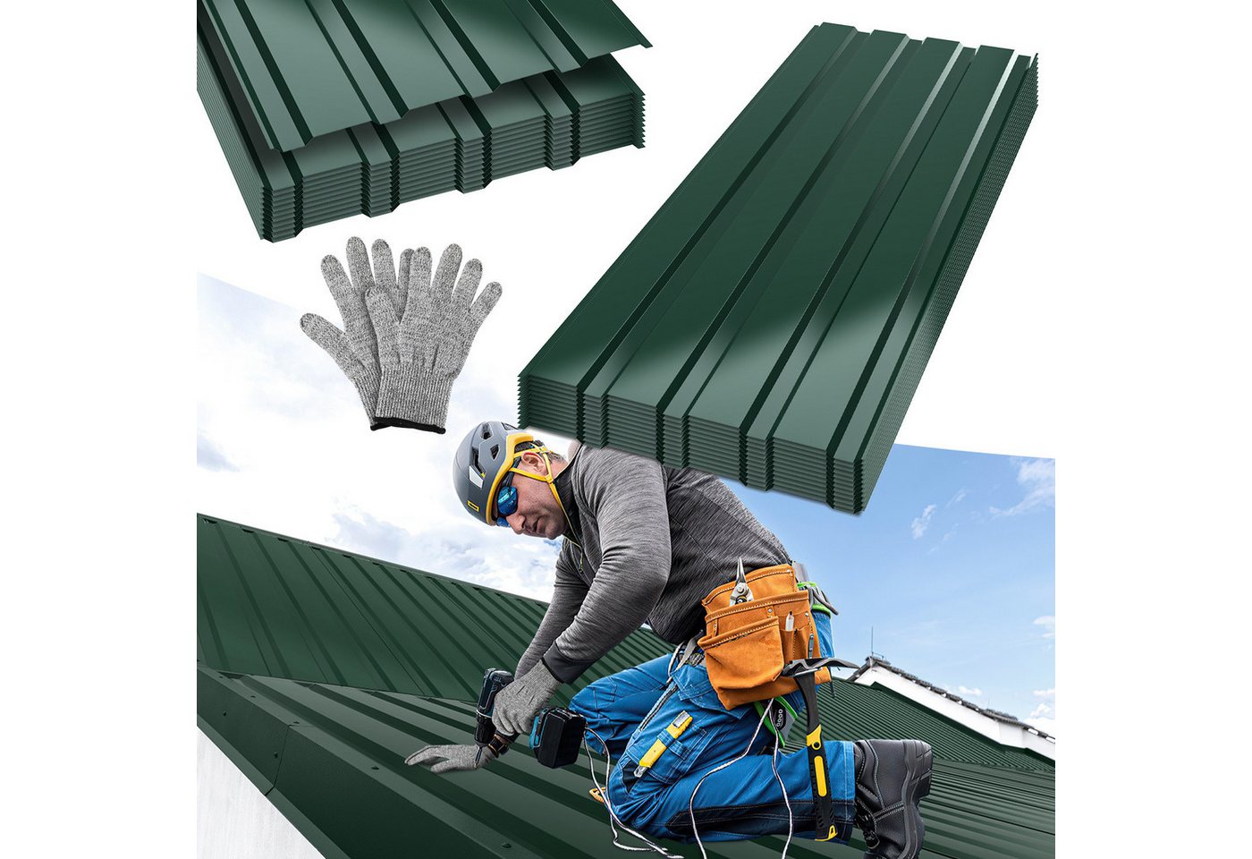 Clanmacy Trapezblech Deckenplatten 36st 115x45cm 18 Wellplatte Dachpaneele Profilblech, 115x45x0.25 mm (Set 36-St) UV-Schutz, Wasserfest, Wetterfest, Rostresistent, Korrosionsbeständig Bild 5