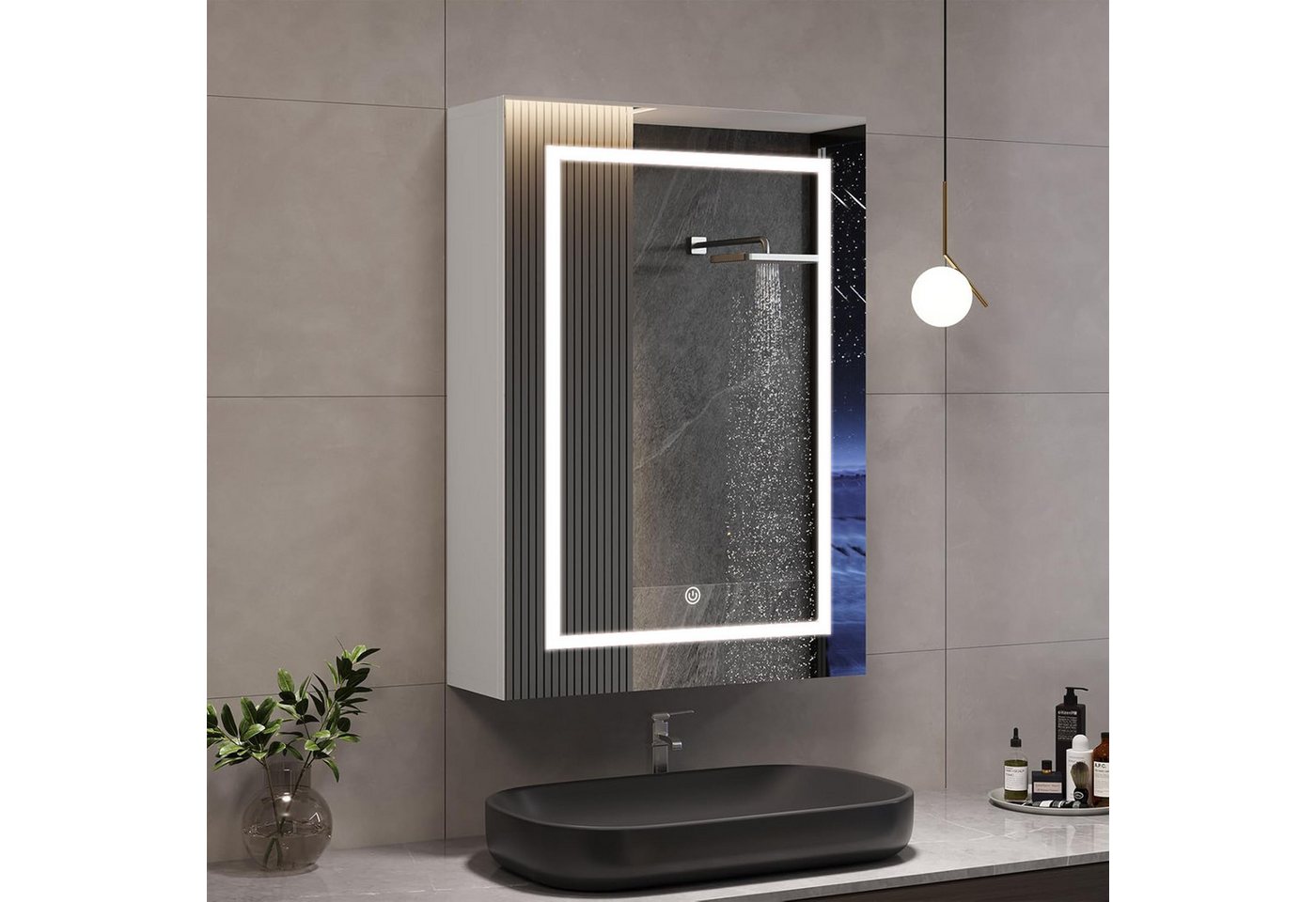 zebery Spiegelschrank Badezimmerschrank mit LED-Beleuchtung (Set, 1-St., Badezimmerspiegelschrank mit Spiegel und 1 Türen) Wandschrank mit 3 Ablage, Touchschalter, 70 x 50 x 13 cm Bild 3