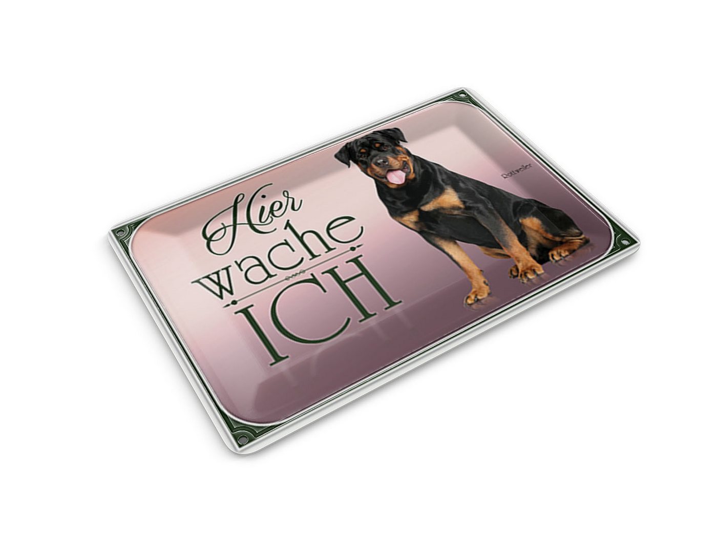 Femer GmbH Postkarte Blechpostkarte Hund 14x10cm Rottweiler hier wache ich, unfrankiert Bild 2