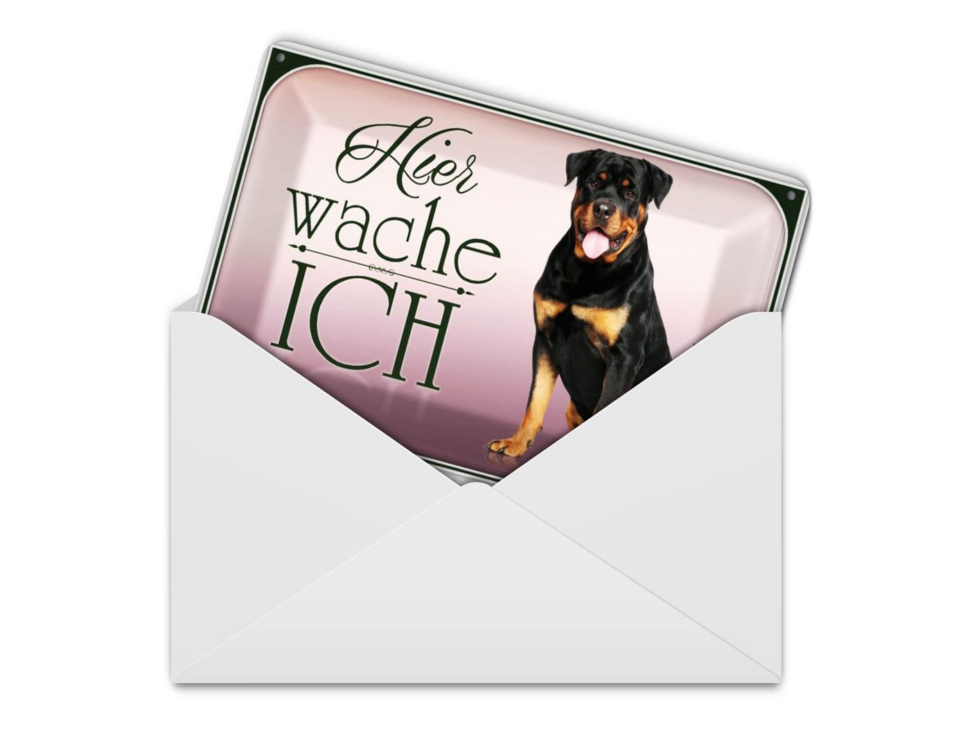 Femer GmbH Postkarte Blechpostkarte Hund 14x10cm Rottweiler hier wache ich, unfrankiert Bild 3