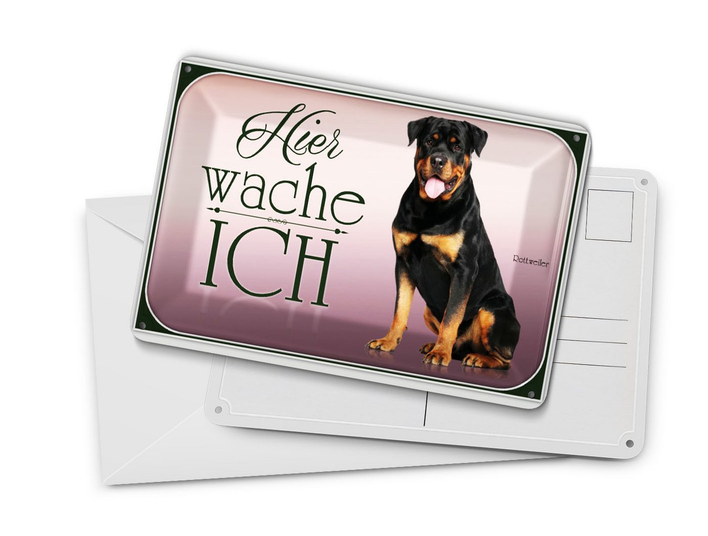 Femer GmbH Postkarte Blechpostkarte Hund 14x10cm Rottweiler hier wache ich, unfrankiert Bild 4