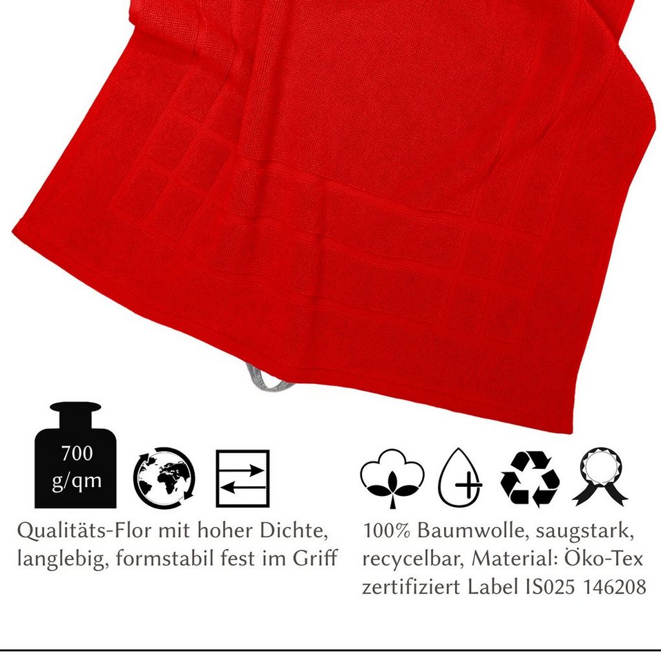 Lashuma Badematte - Duschvorleger, Höhe 5 mm, Frottee, schnell trocknend, Made in Portugal, 450 GSM, extra Saugstark, robuster Aufhänger Mittig, Baumwolle, rechteckig, roter Badvorleger Baumwolle 50x70 cm saugstark Bild 5
