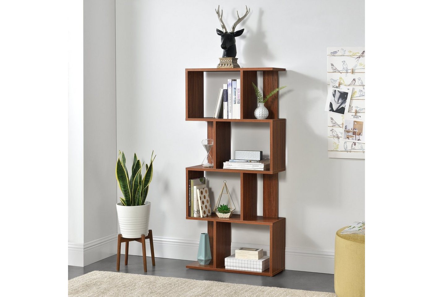 en.casa Bücherregal, »Brattahlid« Medienregal Walnuss Bild 5