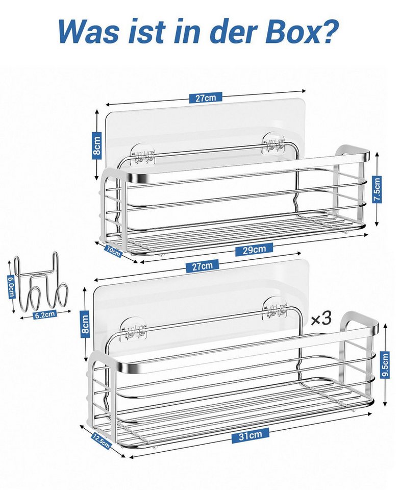Elegear Duschablage Duschregal ohne Bohren, 2 Stück shampoo halter bad, badregal, 4-tlg., selbstklebend Badezimmer Regal Organizer, Badregal und Küchenregal Bild 2