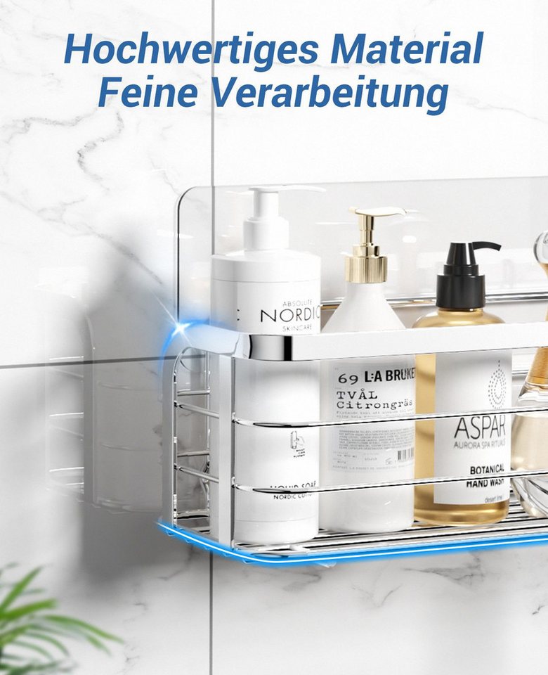 Elegear Duschablage Duschregal ohne Bohren, 2 Stück shampoo halter bad, badregal, 4-tlg., selbstklebend Badezimmer Regal Organizer, Badregal und Küchenregal Bild 4