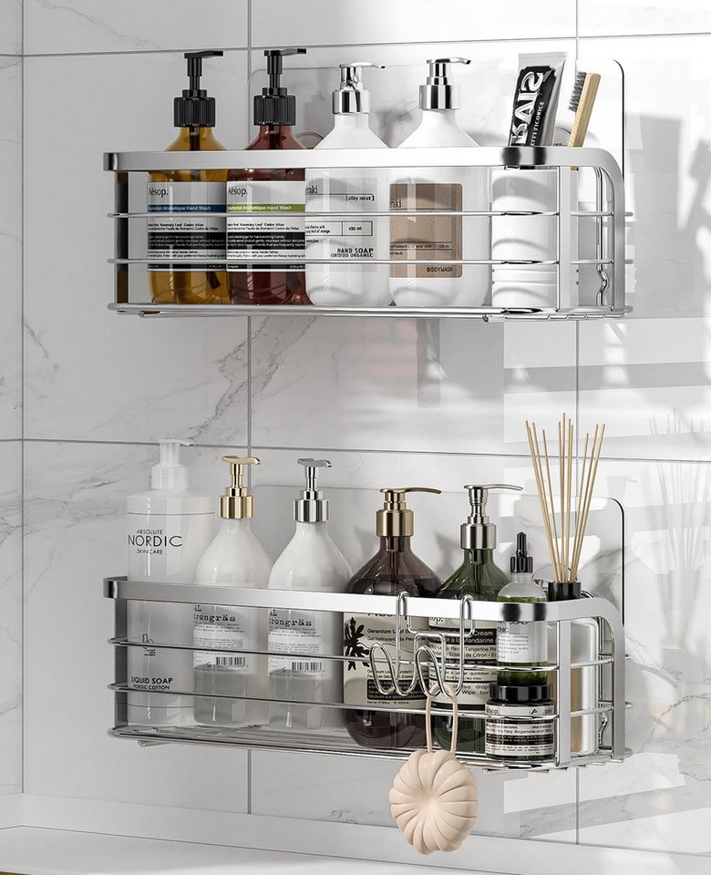 Elegear Duschablage Duschregal ohne Bohren, 2 Stück shampoo halter bad, badregal, 2-tlg., selbstklebend Badezimmer Regal Organizer, Badregal und Küchenregal Bild 3