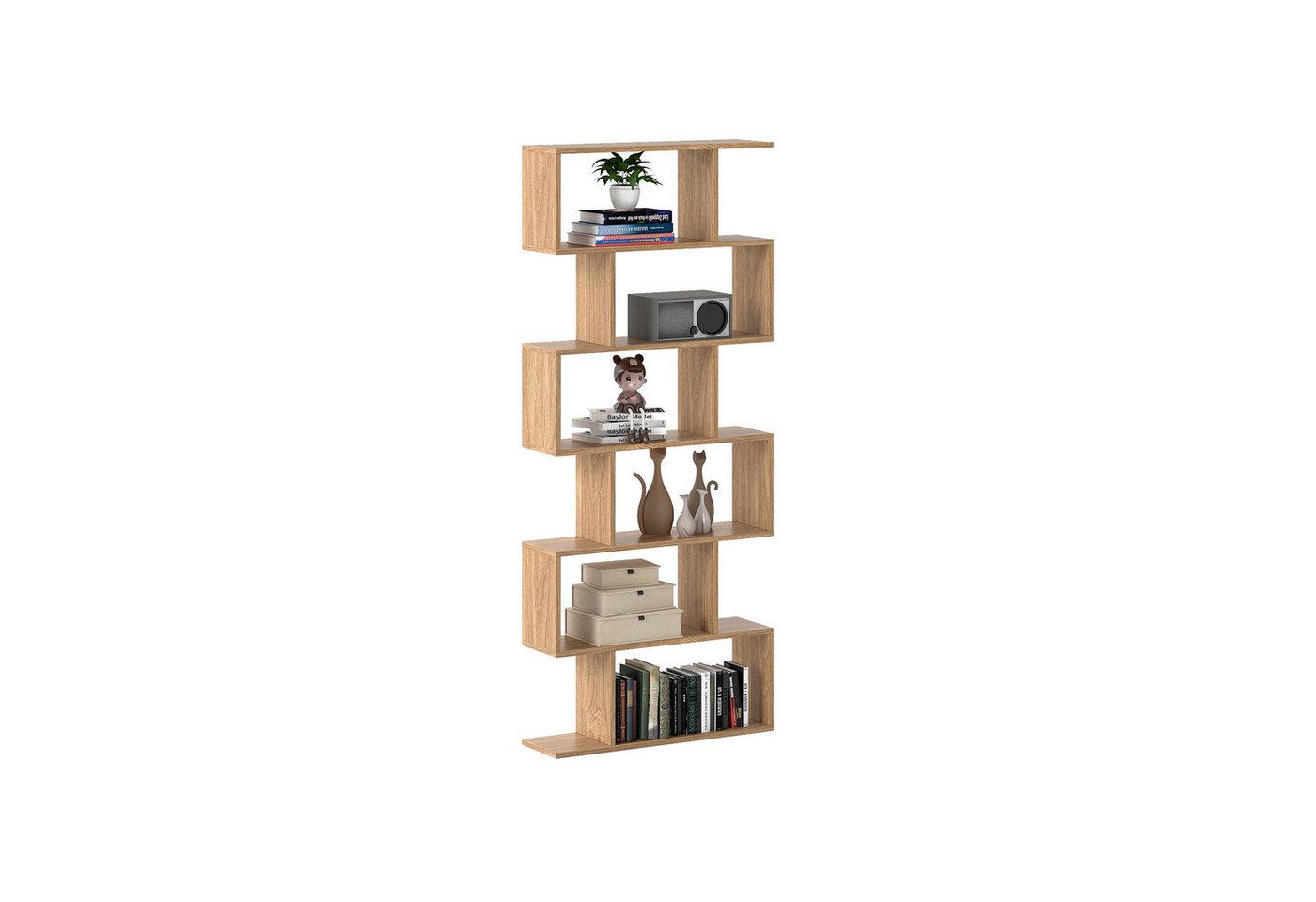 COSTWAY Bücherregal, Standregal mit 6 Fächern, 20 kg/Ebene, 80x23x192cm, natur Bild 3
