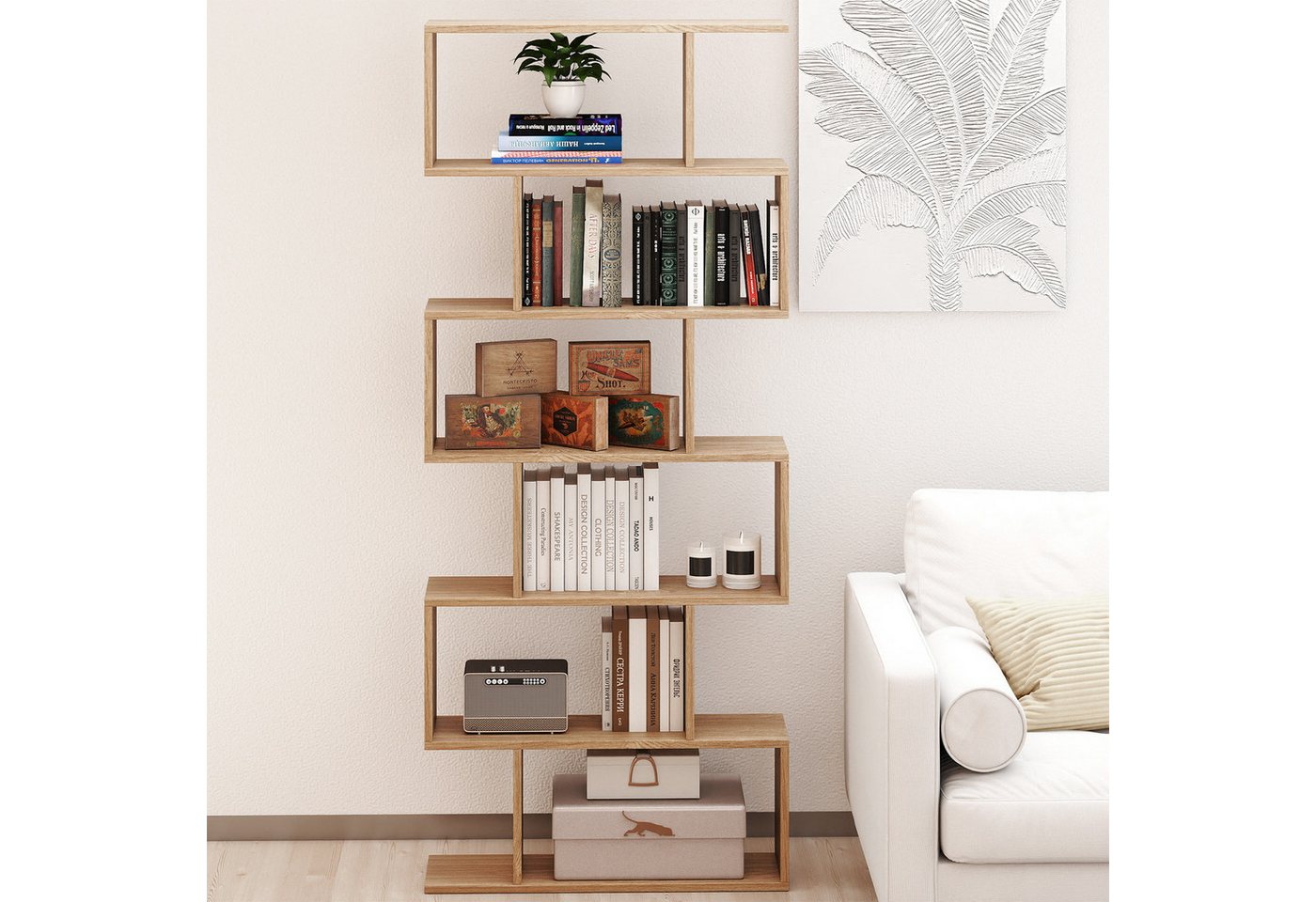 COSTWAY Bücherregal, Standregal mit 6 Fächern, 20 kg/Ebene, 80x23x192cm, natur Bild 4
